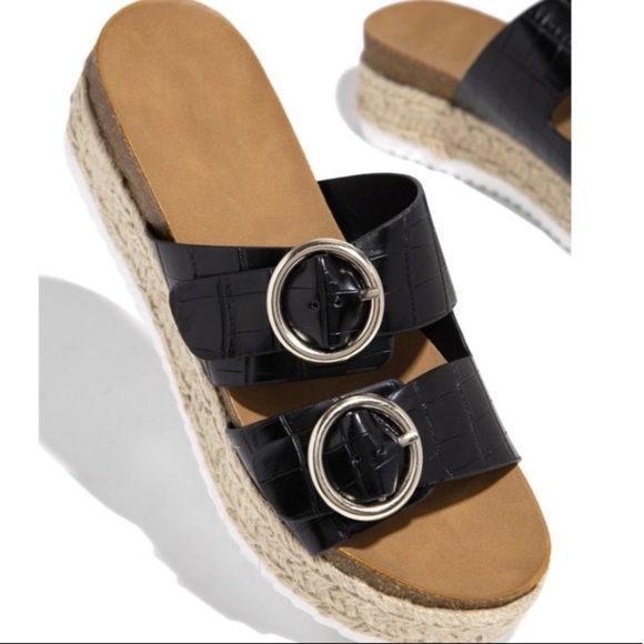 Adjustable Black Croc Double Buckle Espadrille - Picture 7 of 9